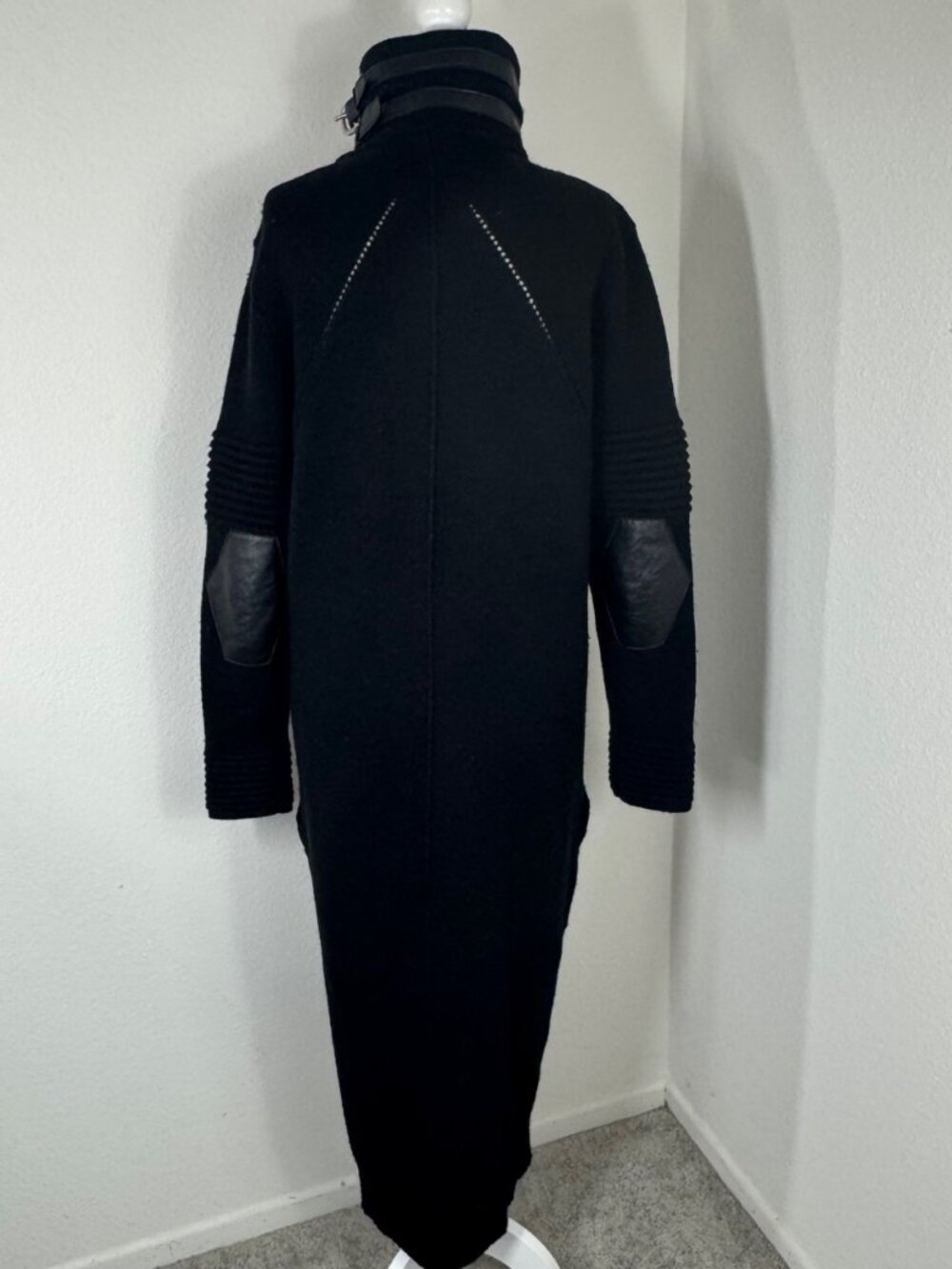 Skingraft Jonny Coto Sweater Black Wool Sz M Longline Cardigan Leather Buckle - Picture 3 of 13